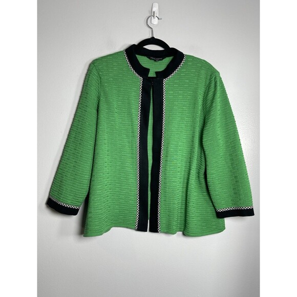 MING WANG Jacket Cardigan Size Petite XL Green Knit Clasp Closure Work Career - Picture 1 of 6